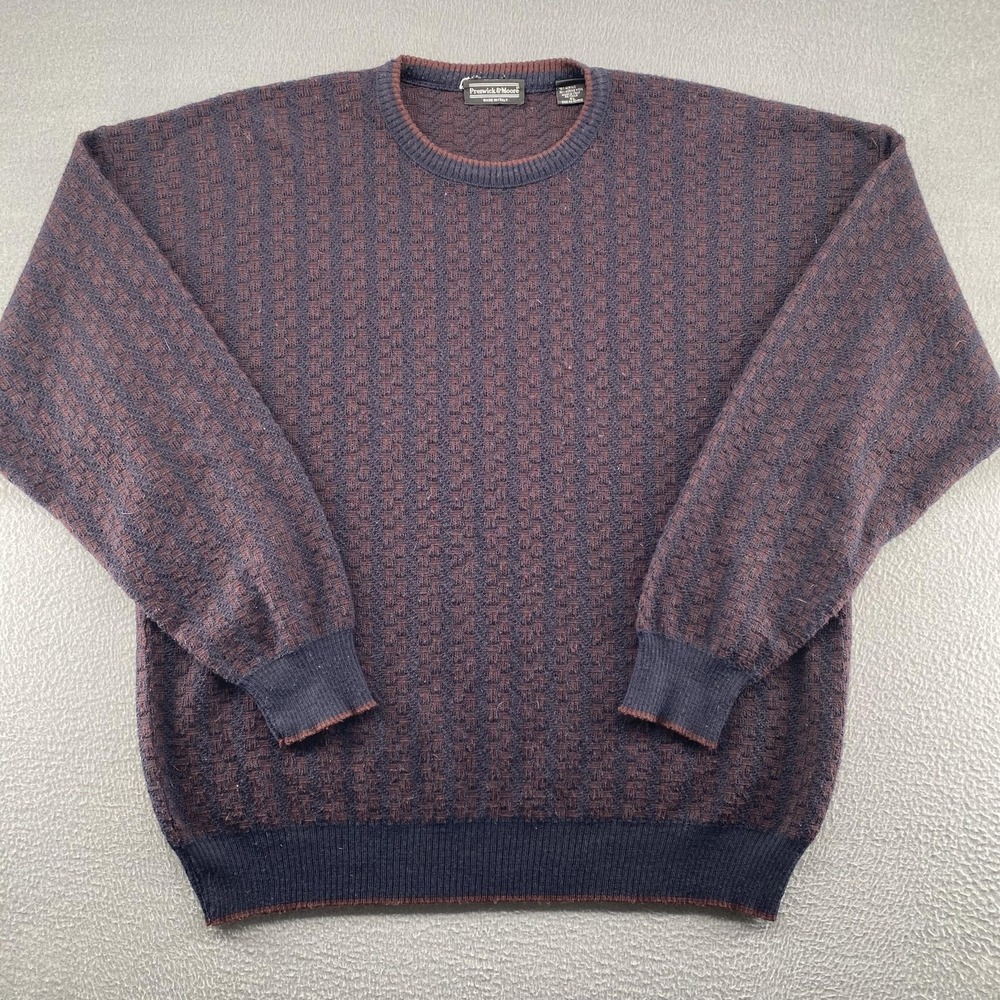 Preswick & Moore Sweater Mens‎ XL Blue Geometric Waffle Knit Pullover Made Italy